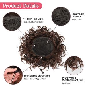 <span class=keywords><strong>Chignon</strong></span> synthétique bouclé crépu avec cordon de serrage, en fibre haute température, effet afro ébouriffé et volumineux, avec <span class=keywords><strong>filet</strong></span> élastique - Product Image 3