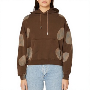 Sweat-shirt à capuche en molleton brun surdimensionné à manches régulières pour femme, vêtement décontracté d'hiver, 100% coton - Product Image 1