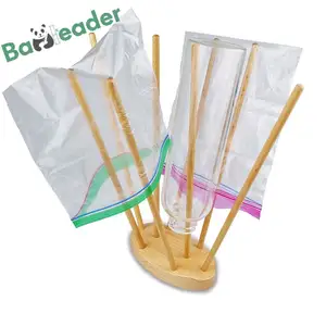 Cremallera reutilizable de madera de bambú personalizada, bolsa de congelador, estante secador, bolsa de plástico y estante de secado de botellas de bebé