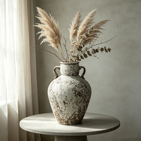 Vase en céramique rustique texturé vieilli à deux poignées, en forme de bulbe, pour la décoration en gros des hôtels et villas - Vente directe usine