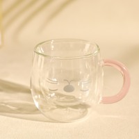 Tasses à café en verre borosilicate transparent à double paroi, résistantes à la chaleur, à motif animalier, 201-300 ml, écologiques et modernes