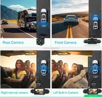 Caméra de tableau de bord 4K personnalisée à 4 canaux, 360° 1080P avant, arrière et intérieure gauche/droite avec vision nocturne, écran IPS S8
