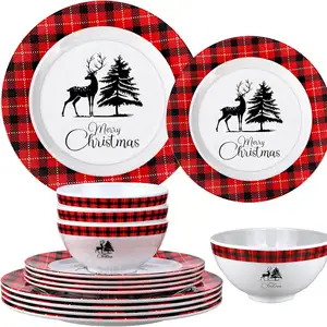Christmas Melamine Dinner Plates Include 4 Pcs 11 Inch Christmas Dishes 4 Pcs 9 Inch Round Christmas Plates 4 Pcs 5.5 Inch Soup