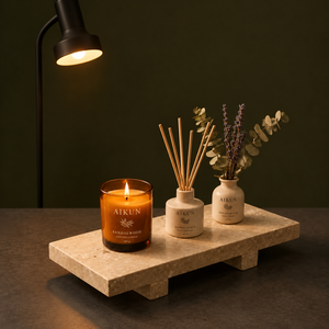 Aikun Natural Sandalwood Ceramic Glass Layered 2 Piece Home Fragrance <b>Set</b> 200G <b>Candle</b> 100ML Reed Diffuser for Living Rooms - Product Image 1