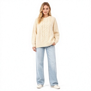 FIT FRONT INDUSTRIES Pull à manches longues pour femme 100% coton tricoté côtelé anti-boulochage motif 3D volants tissu chaud et doux décontracté - Product Image 5