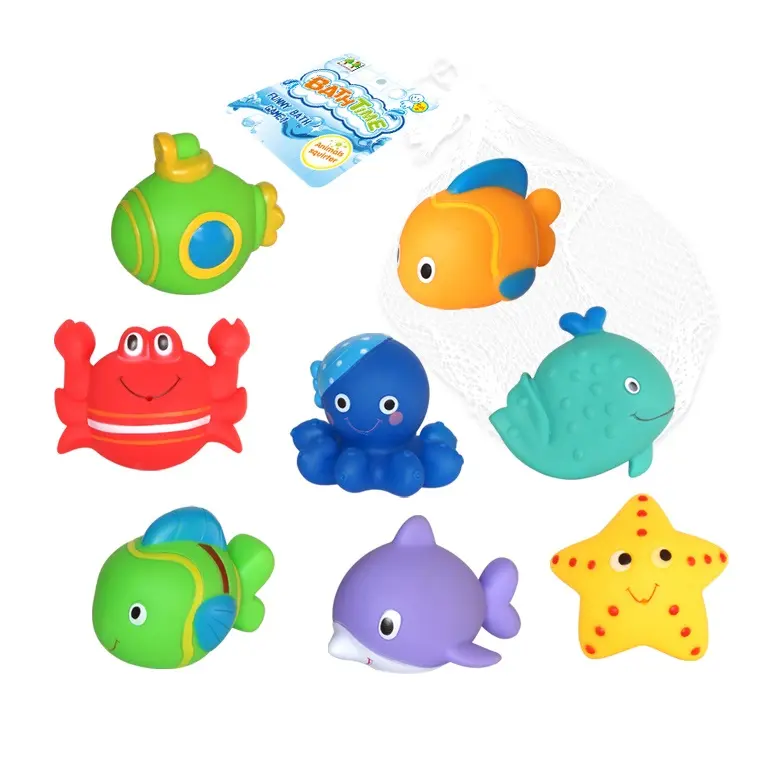Natural PVC Baby Bath Toy Toys Cute Educational Marine Animals Fish Octopus Rubber Bath Toy For Kids 8 styles mix