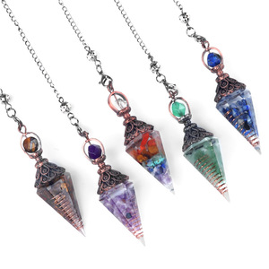 Natural 7 Chakra Healing Reiki Chips de piedras preciosas 6 facetadas Hexagonal Crystal Dowsing Péndulo Péndulos para adivinación - Product Image 1