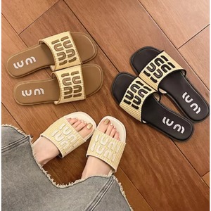 High-end Woven Open-Toe Letter One-Strap <b>Flat</b> <b>Sandal</b> Genuine Leather Upper PVC Midsole Rubber Outsole Comfortable Summer - Product Image 3