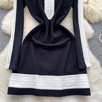 Robe décontractée en tricot à manches longues pour femmes, couleur contrastée, coupe ajustée, col montant, robe courte élégante pour tous les jours, robes décontractées