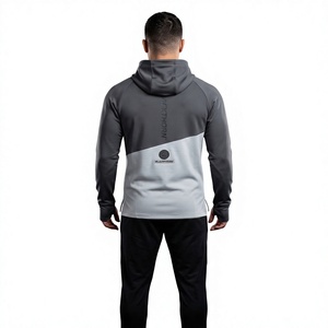 Sudadera con capucha de algodón de secado rápido para hombre, 220g, con bloques de color, cremallera de un cuarto, corte ajustado, informal, de manga larga, tejida, para otoño, directo de fábrica - Product Image 2