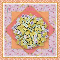 Jeu de Mahjong Américain de Luxe Moderne 160 Tuiles, 1-1/4 pouces, 4 couches, Peint à la main et Gravé, Motif Lemon Chiffon Sage Songbird, Tapis Portable