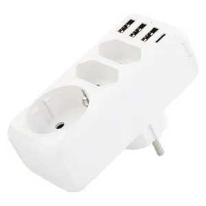 Wonplug diskon besar 7 dalam 1 steker EU AC outlet Multitap soket Eropa dengan tiga USB satu Tipe C 16A 250V 4000W