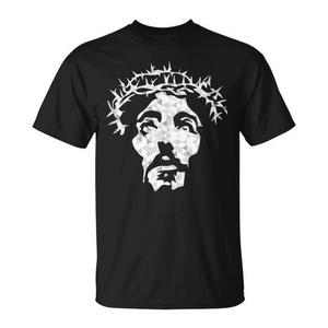 Camiseta con retrato abstracto de Jesucristo, color negro - Product Image 1