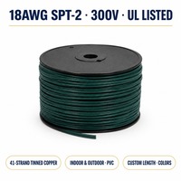 Kabel Listrik UL Listed 18AWG SPT-2 300V Hijau Paralel 41 Untaian Tembaga Berlapis PVC untuk Lampu Natal 1000FT