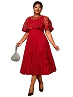 Robes d'été décontractées grande taille pour femme avec patchwork floral, tulle en résille, nœud et design plissé style châle coupe trapèze