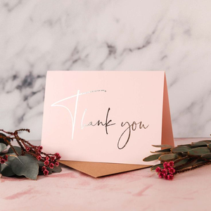 Wholesale Blush Pink Business Thank You Card Custom Logo Embossed Rose Gold Foil Hot Stamping Small Business Matt Lamination - Product Image 6