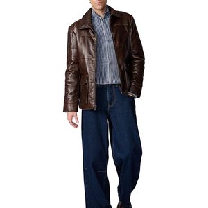 Chaqueta de Cuero Premium Personalizada para Hombre, Ligera, Holgada, Casual, Resistente al Viento, para Otoño, con Cuello Camisero - Product Image 2