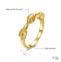 Vente en gros, promotion : Bague pour femme en acier inoxydable mat plaqué or 18 carats, étanche, à triple nœud, style Hip Hop