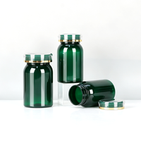 Bouteilles de pilules en plastique PET vert avec logo personnalisé, bouchon en acrylique à bord doré, flacons vides pour comprimés, capsules, emballages de compléments alimentaires