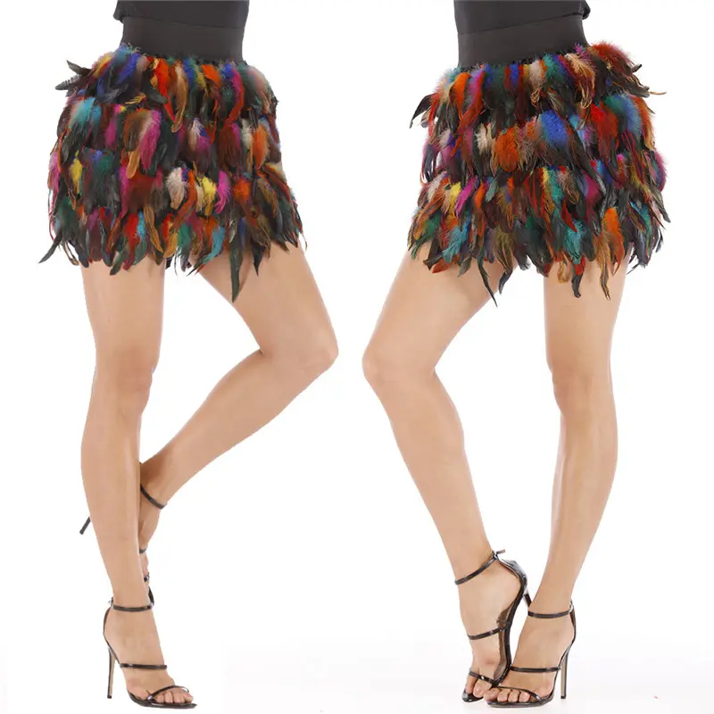 Falda de plumas de jazz para mujer, ropa de actuación multicolor, indefinida, de lujo, irregular, de medio cuerpo, 2023