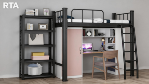 Heavy Duty Metal <strong>Loft</strong> <strong>Bed</strong> with D Wardrobe for Student Dormitory Small Space Bedroom Furniture Bunk <strong>Bed</strong> with Storage Shelves - Product Image 3