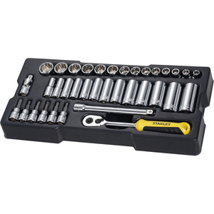 Jeu de clés à douilles Stanley 36 pièces 3/8 pouce, douilles métriques et standard avec cliquet et rallonges - Product Image 1