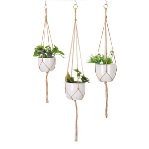 <span class=keywords><strong>Maceta</strong></span> Colgante Tejida a Mano, Color Verde, Bolsa de Red para Macetas, <span class=keywords><strong>Cuerda</strong></span> de Cáñamo, Decoración para Interiores y Exteriores, Juego de 3 Piezas para Bonsáis y Flores - Product Image 1