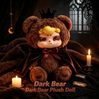 Peluche Kawaii Dark Hug, Chien Noir Tacheté Gothique avec Écharpe et Clochette, Jouet en Peluche Mignon de Collection