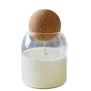 有趣的透明硼硅酸盐耐热玻璃容器，用于大豆蜡制作蜡烛罐玻璃，带木质软木球盖