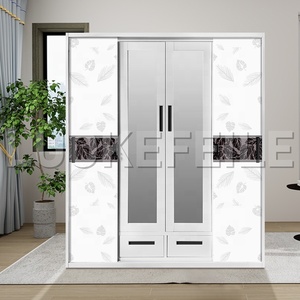 Hiện Đại Tùy Chỉnh Gõ Xuống In Almirah Trượt 2 3 4 5 Cửa Vải Tủ Quần Áo Nội Thất Phòng Ngủ Kim Loại Thép Gương Tủ Quần Áo - Product Image 1