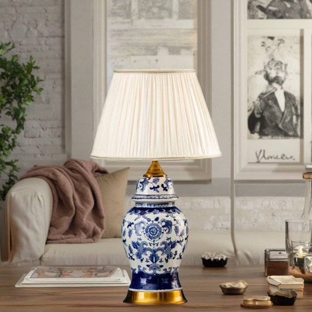 Handmade Modern European Design Ceramic Table Lamp with Round LED Shade for Indoor Reading or Hotel Use AC Power Supply
