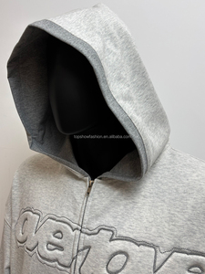 Topshow Tùy Chỉnh 3D Biểu Tượng Pháp Terry 100% Bông Quá Khổ Nặng Giảm Vai 3D Biểu Tượng Phun Thêu Zip up Áo - Product Image 2