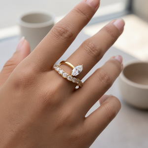 MW 18K Gold-Plated Zircon Classic Trendy Horse Eye Zircon Round Zircon Double Layer <strong>Ring</strong> Stainless Steel <strong>Rings</strong> <strong>Adjustable</strong> - Product Image 1