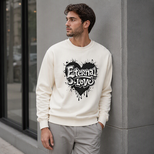 Sweat-shirt à col rond en coton crème pour homme, motif cœur, manches longues, jersey tricoté, streetwear, sweat à capuche OEM - Product Image 5