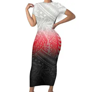 Modieuze Jurk Voor Dikke Vrouwen Bodycon Avondjurk Polynesische Tribal Ombre Monster Laat Custom Polynesische Bedrukte Stof