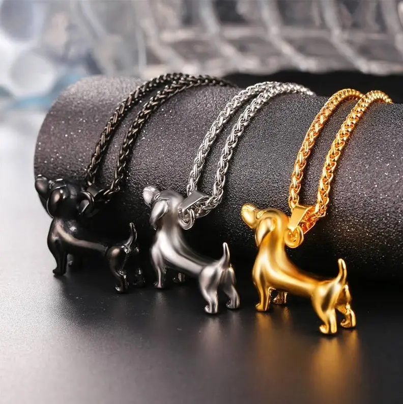 Wholesale New Products Cute Sausage Dog Necklace Dachshund Pendant Pvd Plated 316l Stainless Steel Colorful Necklace Jewelry