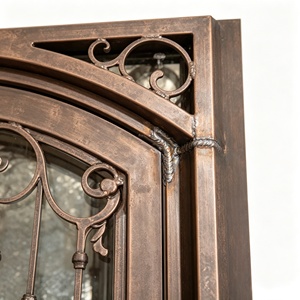 Porte double manuelle en fer forgé moderne avec verre trempé, porte d'entrée ornée forgée à la main pour villa et maison de luxe - Product Image 2