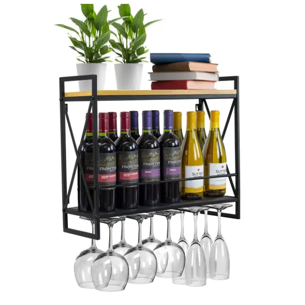 Estante de Metal para vino montado en la pared, soporte de 5 copas de vino para el hogar