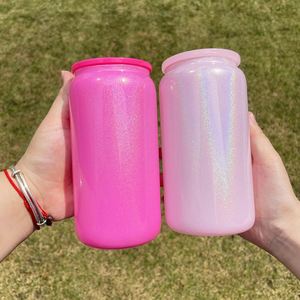 Vaso de Cerveza de Vidrio Borosilicato con Brillo Arcoíris de 16 oz, Vaso Sublimable con Tapas Brillantes de Colores - Product Image 3