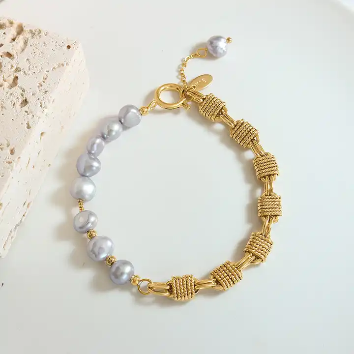 18K Gold Filled Beads Texturized Pearls Bracelet Exclusive at