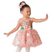 Kostum Tari Pertunjukan Anak Perempuan Warna Pink Manis, Gaun Spandex/Nylon