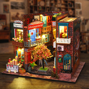 Kit DIY de niche à livres en bois style rue de Shanghai ancienne, modèle de maison de poupée 3D avec scène de livre, <span class=keywords><strong>d</strong></span>écoration vintage faite à la main pour la maison, cadeau - Product Image 5
