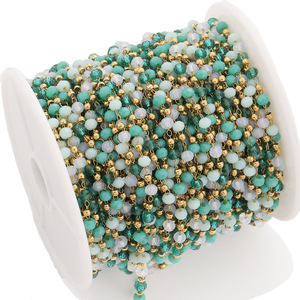 Cadena de cuentas de cristal verde azul claro para pulsera DIY, tobillera, material para hacer joyería de playa, forma de bola de 8 mm, chapado en aleación de zinc - Product Image 3