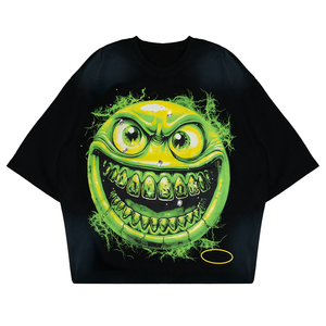 T-shirt de haute qualité de marque 100% coton lourd Hip Hop Vintage Tee T-shirts Lavage à l'acide Imprimé graphique Monstre Enfer T-shirt pour hommes - Product Image 4