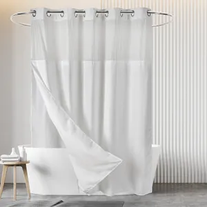 Hookless Shower Curtain Shower Curtain Liner Cream Waffle Fabric with Removable Polyester Eco-friendly