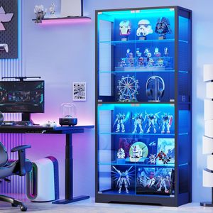 Vitrine moderne en verre SENYU avec 5 étagères, éclairage LED et détection de présence humaine pour le rangement dans le salon - Product Image 5
