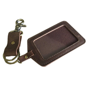 Porta tarjetas de identificación de cuero genuino, porta credenciales, porta tarjetas de piel de vaca de primera calidad, ranuras personalizables para tarjetas de acceso de empleados - Product Image 1