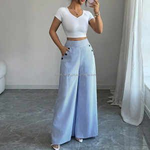 <span class=keywords><strong>Pantalon</strong></span> large rayé taille haute style marin personnalisé pour femme - Product Image 3