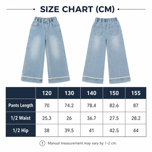Jeans a Gamba Larga MZJ per Ragazze con Orlo in Pizzo, Morbidi e Lavati, Vita Alta Elastica, Pantaloni in Denim Casual per Uso Quotidiano - Product Image 6