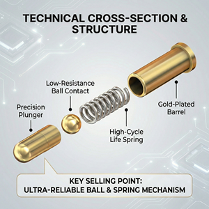 カスタムポゴピンコネクタ 2.54mm 4P 5P 6P 7P 二列 DIP 曲げ SMD 基板実装 黄銅 金メッキ ポゴピン - Product Image 2